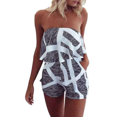 

Women Off Shoulder Bodysuit Rompers Printed Girl Strapless Sexy Jumpsuits