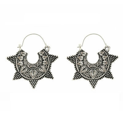 

New Pentagram Star Bohemia Ethnic Vintage Punk Metal Carved Flowers Fashion Big Drop Earring Women