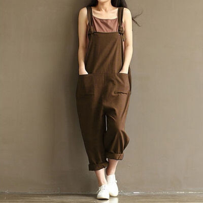 

Womens Casual Bibs Wide Leg Pants Solid Pocket Girl Children Loose Overalls Literary Spring Summer High Waist Woman Clothing