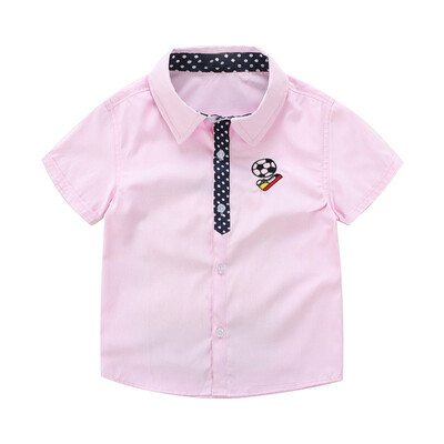 

Summer Boys Football Shirts Kids Boy Cotton Short Sleeve Turn-down Collar Buttoned Casual Tees School Children Clothing 3-9Y