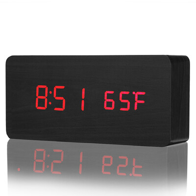 

LED Wooden Alarm Clock Time Temperature Calendar Display