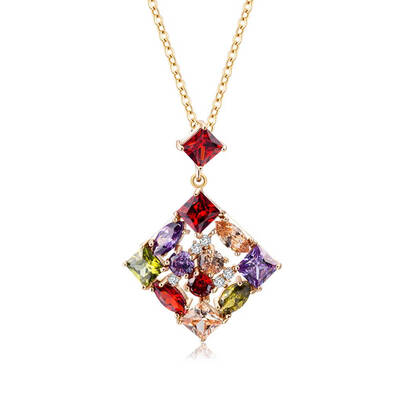 

Women Square Colorful Crystal Necklace Cubic Zirconia Rhinestone Choker Chain for Wedding Jewelry