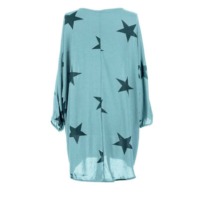 

T Shirt Autumn Women Casual Loose Star Print Cotton Blends Tees Long Sleeve Tops Plus Size