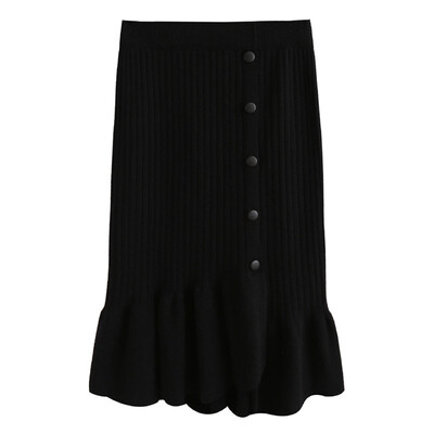 

Women Long Knitting Skirt Autumn Winter Female Ruffle Midi Pleated Skirts Maxi Slim Bodycon Skirt Solid Ladies Office Wear Skirt