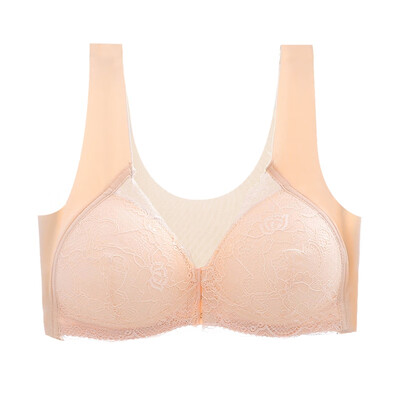 

Women Seamless Sports Bra Adjustable Front Closure Elastic V-neck Push Up Underwear Lace Trim Sports Bras Womens Sportswear