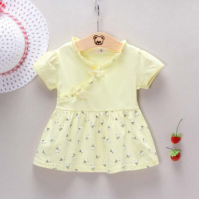 

Summer New Girls Dress Girl Flower Pattern Dress Baby Cotton Floral Princess Dress 2019