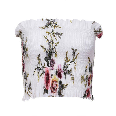 

Women Sexy Floral Print Sleeveless Strapless Ruched Elastic Slim Fit Crop Top Ruffed Lace Tops Ladies Tight Tube Tops Female