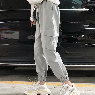 

Women Casual Loose High-Elastic Sports Side Pocket Harajuku Sport Feet Tooling Pants