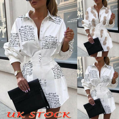 

Women Shirt Dress V Neck Long Sleeve Blouse Summer Office Work Casual Dress