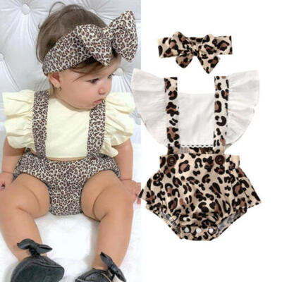 

UK Newborn Infant Baby Girl Leopard Romper Jumpsuit Playsuit Clothes 2PCS Set