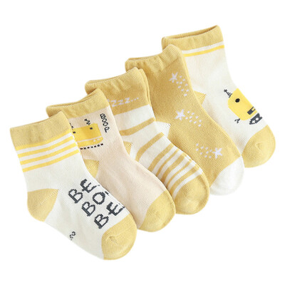 

5 Pairs Socks for Kids Boys Girls Cute Cartoon Stripe Pattern Non-slip Baby Toddler Children Cotton Socks Novelty Design Sokken
