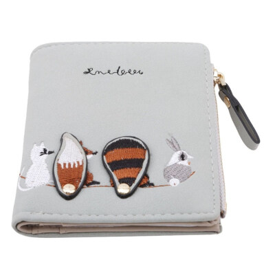 

Cartoon Fox Rabbit Animal Embroidery Zipper Women Purse Foldable Short Wallet