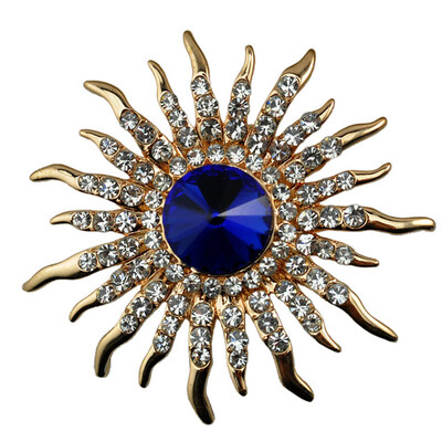 

High-grade Crystal Brooch Sun Flower Rhinestones Men Suit Jewelry