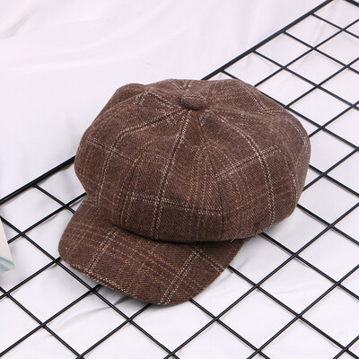 

2019 Lin Shanshan Plaid Octagon Hat Lady Spring&Autumn Sun Hat Travel Sun Beret Painter Hat