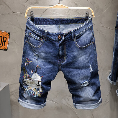 

Gobestart Fashion Mens Leisure Individuality Printed Self-cultivation Jeans Shorts