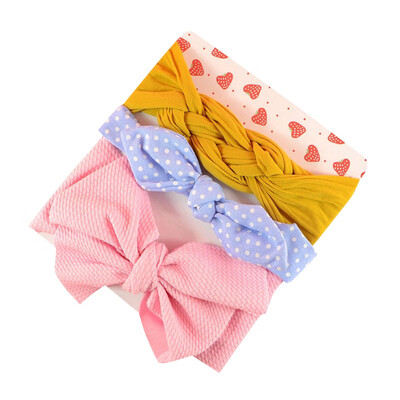 

3Pcs Toddler Girls Cute Headwears Infant Bowknot Print Design Hairband Headwear Hair Newborn All Seasons Accessories 0-6Y