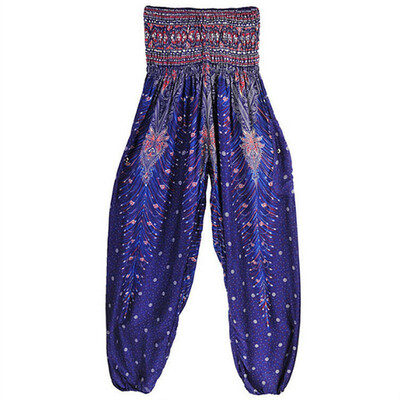 

NeillieN Outdoor Yoga Pants Printed Loose Thin Bohemia Lantern Pants Thailand Peacock High Waist Sports Pants with Pocket