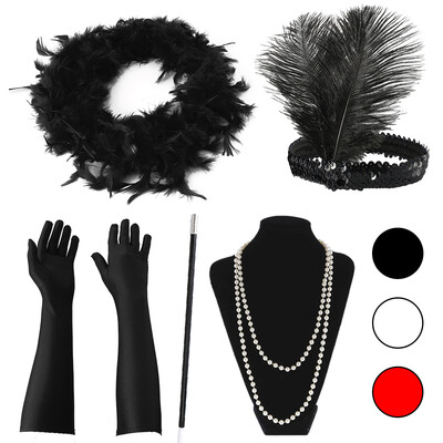 

5PCS Halloween Flapper Girl Fancy Dress Accessories Charleston Gangster Gatsby Girl Costume Kit