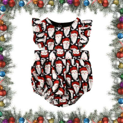 

Christmas Infant Baby Girl Clothes Sleeveless Santa Print Romper Bodysuit Outfit