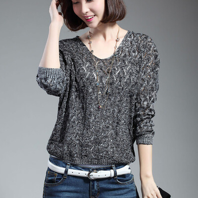 

Autumn&winter womens sweater pullover V-neck casual long-sleeved fashion openwork sweater womens woolen knit vest
