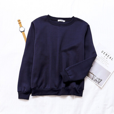

Korean Style Simple Casual Solid Color Women T-shirt Fashion Trend Round Neck Long-sleeved Thick Top Hot Sale
