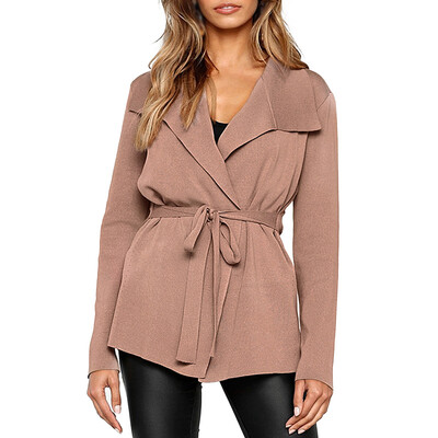 

Fashion Women Fashion Casual All-match Solid Color Autumn Winter Sweater Cardigan Tie-up Coat Loose Outwear