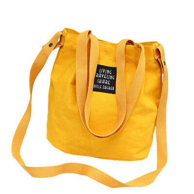 

Women Solid Color Letter Print Large Capacity Tote Crossbody Shoulder Canvas Bag