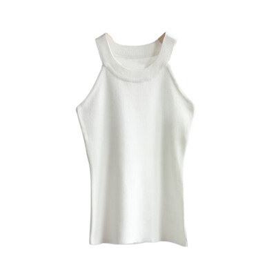 

Summer casual&sexy Sleeveless T-shirt Sexy Women Basic Tees Tops Halter Solid Color Knitted Cropped T-shirt
