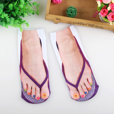 

3D Printed Low Cut Ankle Socks Women Flip Flops Slates Winter Pretend Wear Printing Art Cotton Unisex Novelty Casual Sock