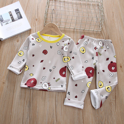 

Baby Set 0-4T New Autumn Baby Kids Girls Boys Thicken Long Sleeve Cartoon Print BlousePants Pajamas Sleepwear Set
