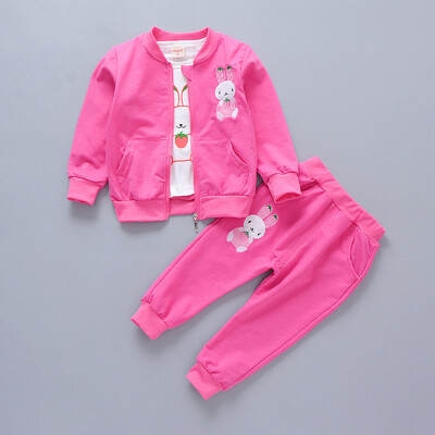 

3Pcs Children Sets Kids Girls Clothing Lovely Cartoon Rabbit Print T-shirt Coat Pant Set Children Kids Outfits Sets for Girls