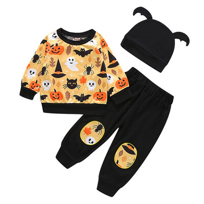 

Boys Girls Cute Casual Cartoon Print Cotton Tops Pants Hat Spring Autumn Three-Piece Children Clothing