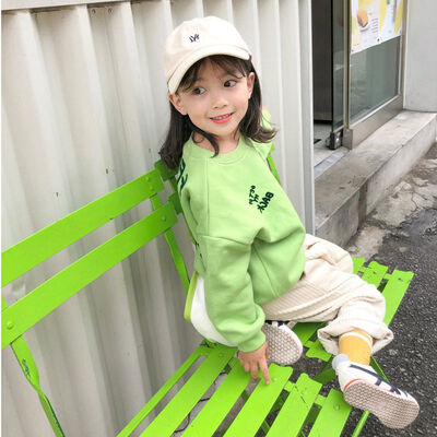 

Baby Girls Cotton Sweater Long-Sleeved Cute Thickening Girls Cute Wild Round Neck Letter Printing T-Shirt Candy Color