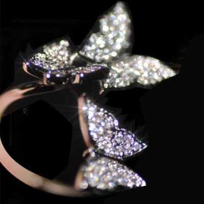 

Bling 925 Sterling Silver Adjustable Size Butterfly Diamond Women Ring