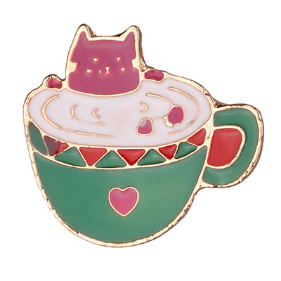 

1Pcs Kawaii Enamel Pin Brooch Cat in Tea cup Jacket Bag Pin Badge Jewelry 2521CM