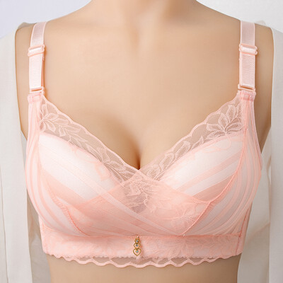 

Sexy Bra Front Cross Lace Side Push Up Bra Thin Striped Bralette Wire Free Padded Cotton Bra Lingerie Intimate