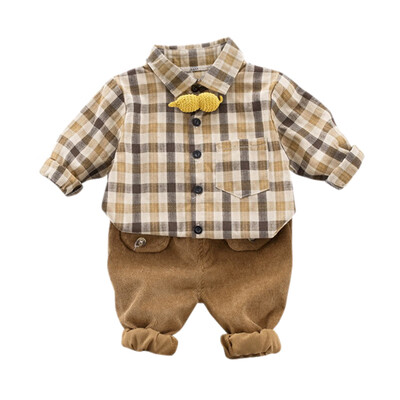

Autumn Baby Boys Set Casual Long Sleeve Plaid Print Shirt TopsPants Trouser Set