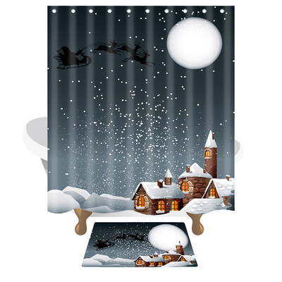 

Gobestart Christmas Waterproof Polyester Bathroom Shower Curtain And Xmas Mat Decor