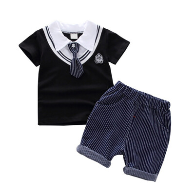 

Children Boys Set Children Clothing Summer Sportswear Kids Cardinal Tie Short Sleeve Lapel Pullover Shirt Tops Cotton Clothes