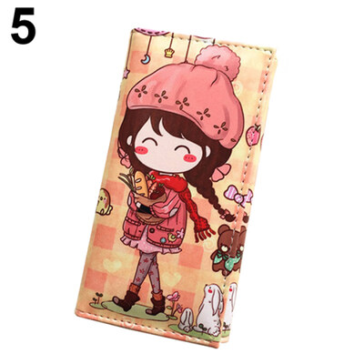 

Cartoon Girl Print Handbags Long Clutch Coin Purse Wallet Bag Cards Holder