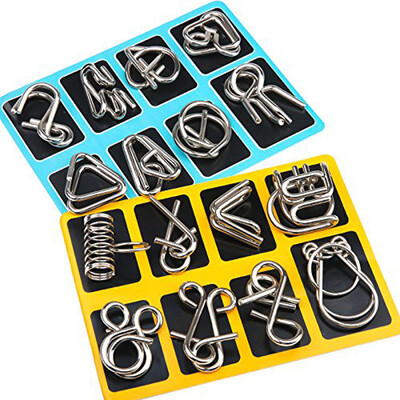 

YIWULA16 Pcs Metal Wire Puzzle Toy Brain Teaser Game Mind IQ Test Magic Ring Kids Gift