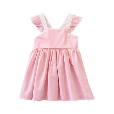 

2019 Summer Casual Baby Girls Flare Sleeve Solid Print Dress Kids Toddler Backless Pageant Sundress Fashion Sweet Heart Dress