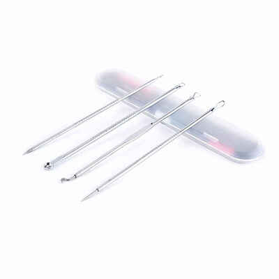 

4Pcs Antibacterial Double Head Acne Needle Tweezer Face Care Acne Blemish Extractor Blackhead Pimples Removal Skin Cleaner