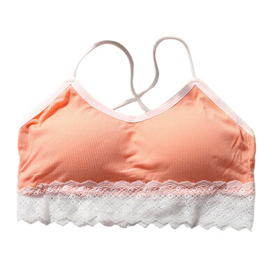 

New Simple Solid Color Cross Sling Bottom Lace Stitching Beauty Back No Steel Ring Wrapped Chest