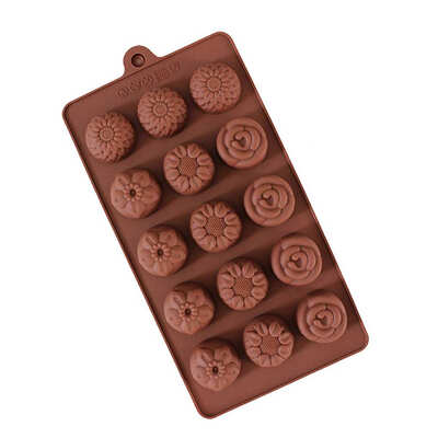 

15 Grid Flower Silicone Mold Floral Fondant Chocolate Fudge Cake Mould Sugarcraft Baking Mold