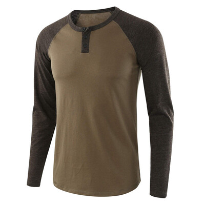 

Toponeto Fashion Mens Long-sleeved O-Neck Solid Patchwork Tops Blouse T-Shirts