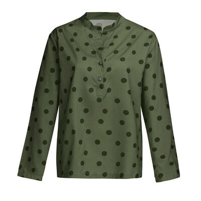

Plus Size Women Shirt Office Ladies Fashion Dot Print Long Sleeve Stand Collar Blouse Loose Single Breasted Blouses Casual Tops