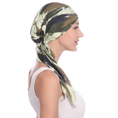 

2019 New Printed Women India Hat Muslim Ruffle Cancer Chemo Beanie Scarf Turban Two Tail Wrap Cap daily wear Freeshipping