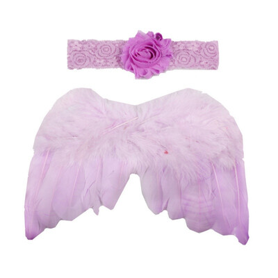 

Newborn Baby Angel Feather Wing With Lace Flower Headband Set Photo Props Outfit Costume