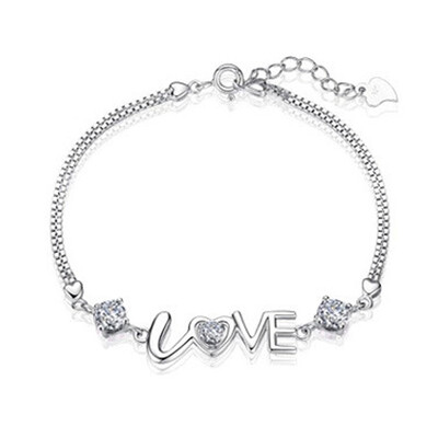

Hot Sale Fashion New Gift Romantic Love Genuine 925 Sterling Silver Bracelets Women Love Double Diamond Heart To Heart Bracelet
